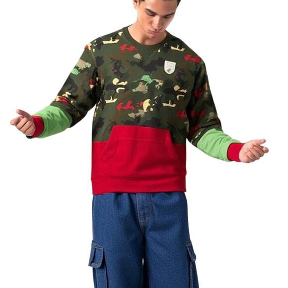 Hustle Gang Camo Graphic Pullover Sweatshirt Red Mint Green Streetwear 3XL - Picture 1 of 7